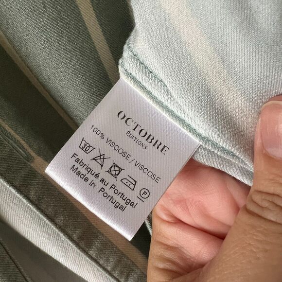 Sezane Octobre Editions Shirt Size M Natural Stripe Sage and Cream - Picture 7 of 7